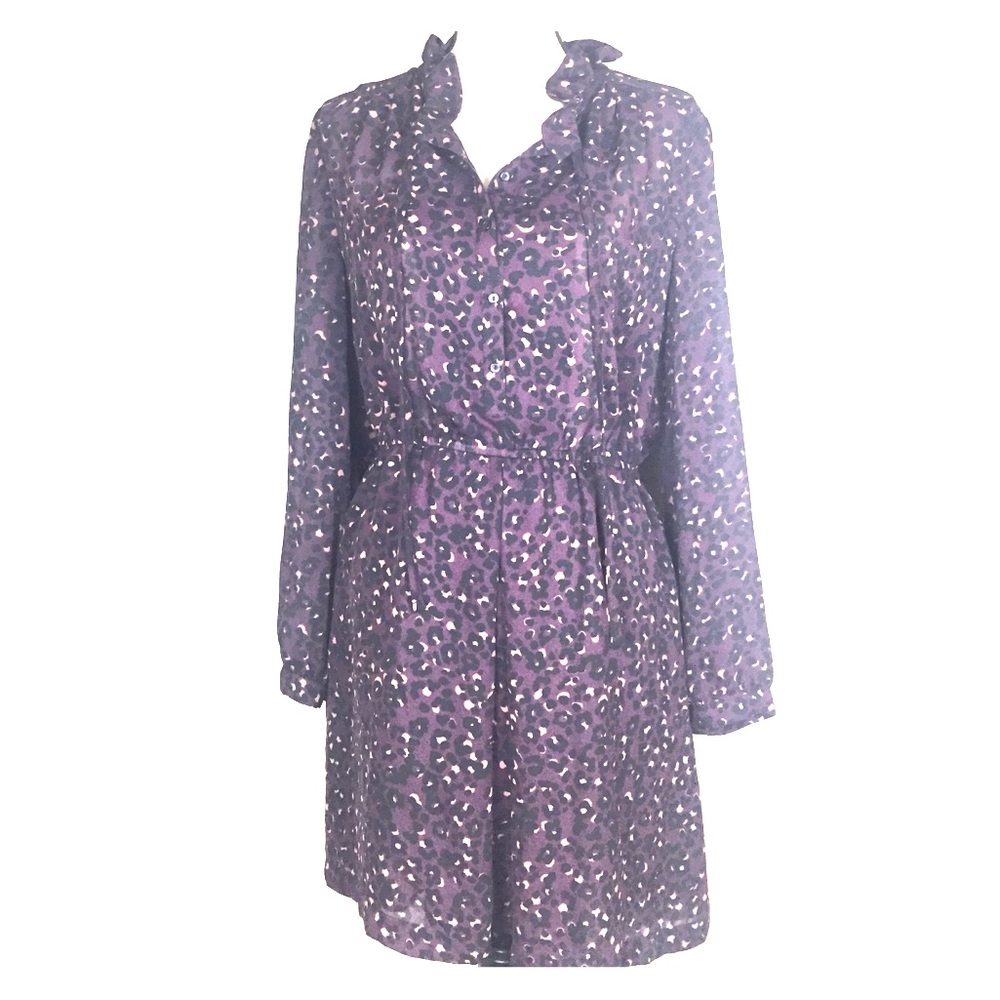 Ann Taylor Loft Purple Leopard Long-Sleeve Dress